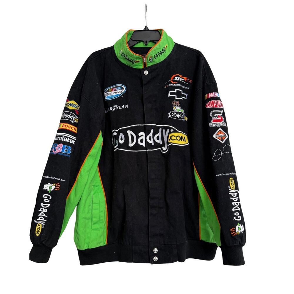 Vintage Go Daddy NASCAR Chase Authentics Black Green Racing Jacket Sz 2XL GS